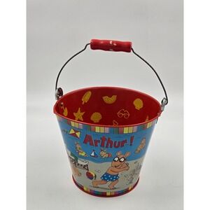 Vintage 1997 Arthur Tin Sand Pail Schylling Metal Beach Bucket Red Handle